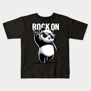 Retro Panda Rock Music Gift Funny Panda Kids T-Shirt